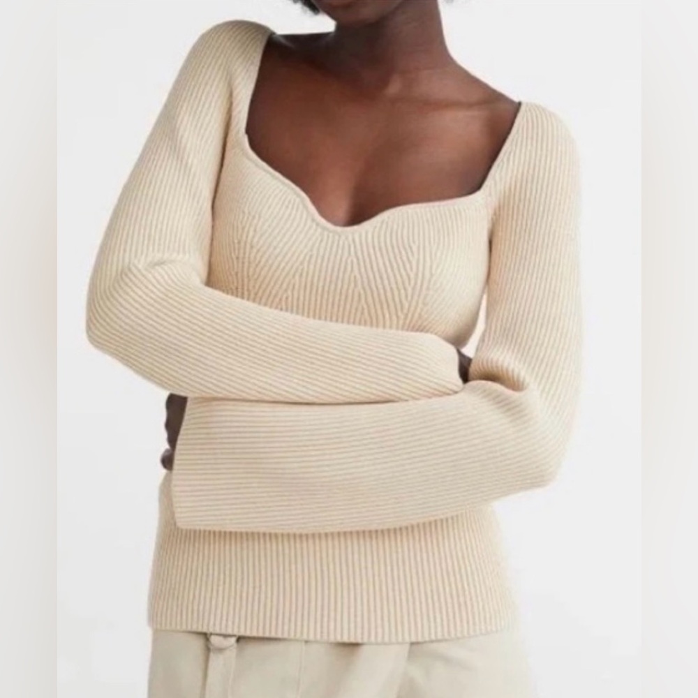 H&M Rib-knit Top, M, Cream